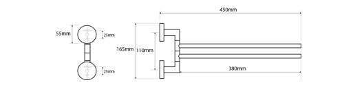 Rysunek techniczny - X-ROUND obrotowy wieszak na ręczniki podwójny 380mm, chrom