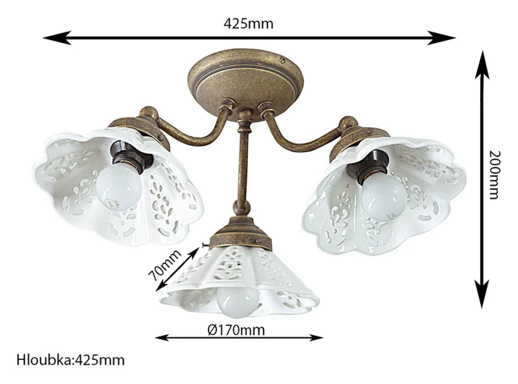 Rysunek techniczny - NAPOLI oświetlenie sufitowe, E14 3x40W, 230V, IP21, klosz ceramiczny, brąz