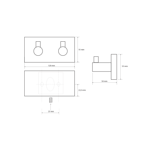 Rysunek techniczny - X-SQUARE wieszak podwójny, chrom