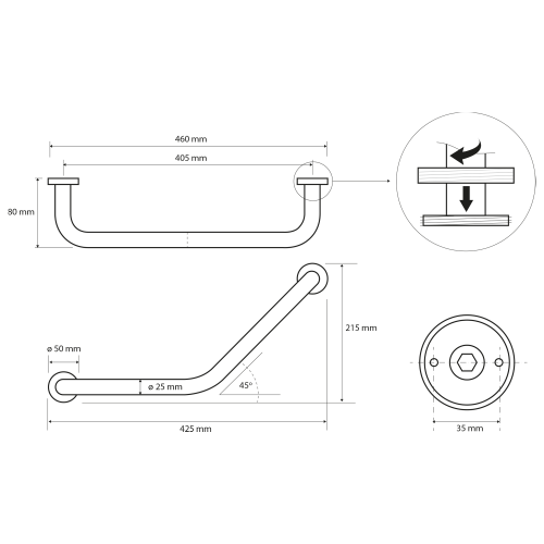 Rysunek techniczny - X-ROUND E poręcz kątowa 405mm, chrom