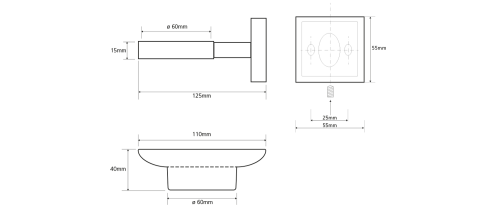 Rysunek techniczny - X-SQUARE mydelniczka, szkło mleczne, chrom