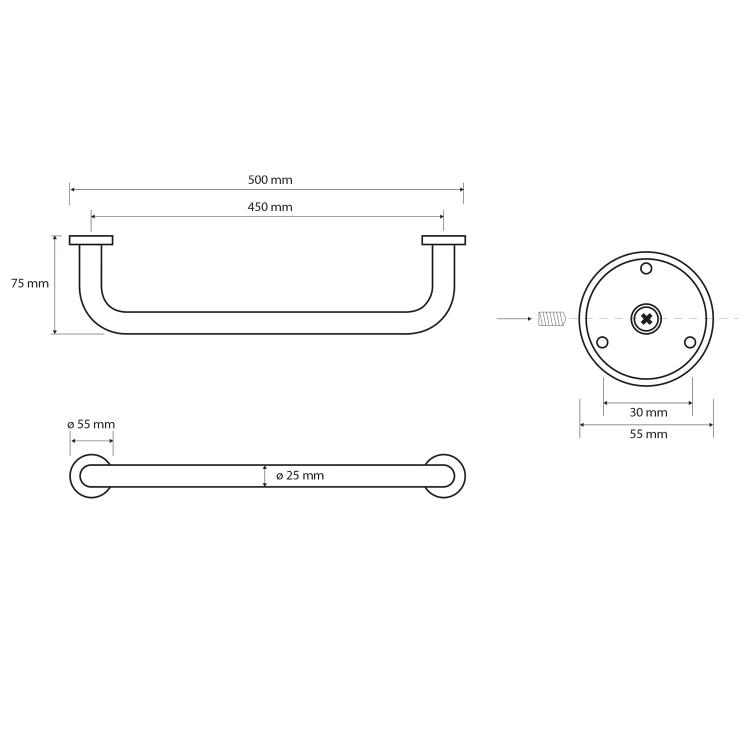 Rysunek techniczny - X-ROUND E poręcz stała 450mm, chrom