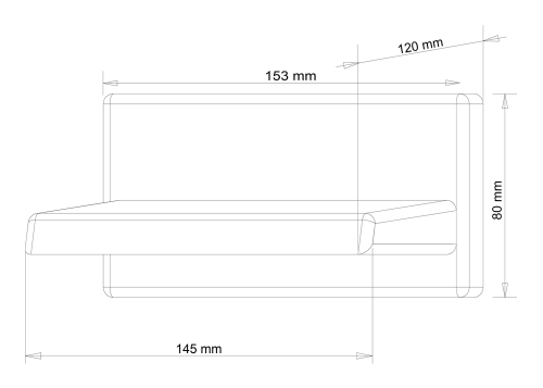 Rysunek techniczny - Wylewka kaskadowa otwarta, ścienna, szerokość 145mm, kaskada, chrom