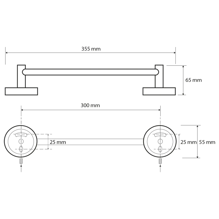 Rysunek techniczny - X-ROUND E wieszak na ręczniki 300mm, chrom