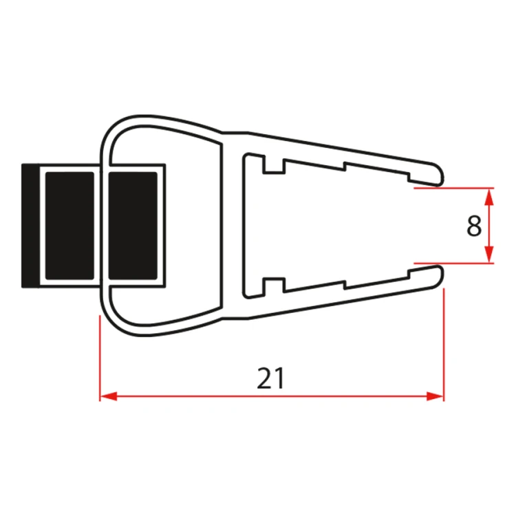 Uszczelka magnetyczna szkło 8mm i 3M, 2000mm
