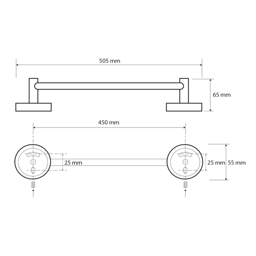 Rysunek techniczny - X-ROUND E wieszak na ręczniki 450mm, chrom