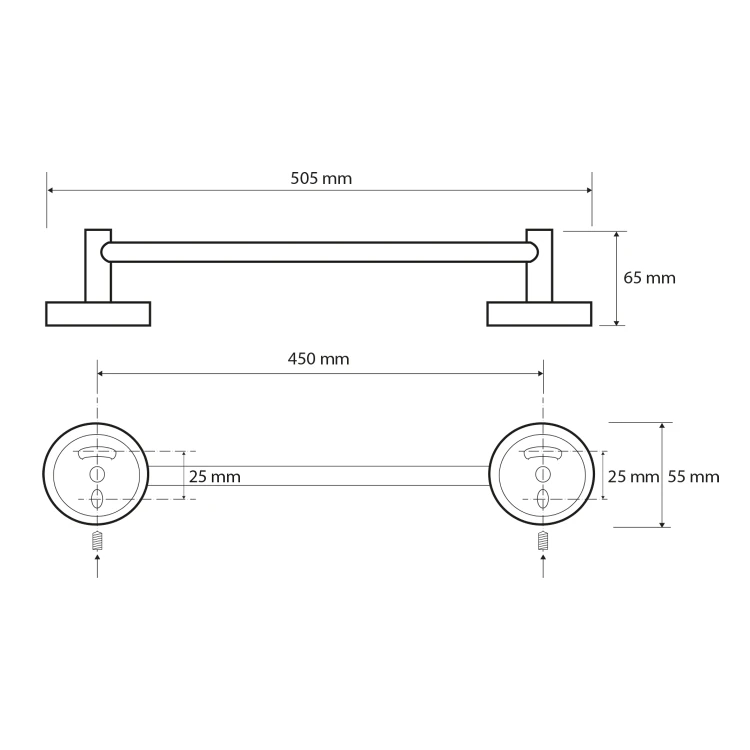 Rysunek techniczny - X-ROUND E wieszak na ręczniki 450mm, chrom