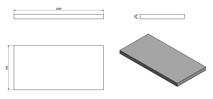 Rysunek techniczny - AVICE blat pod umywalkę 100x50cm, grubość 5cm, dąb Rover