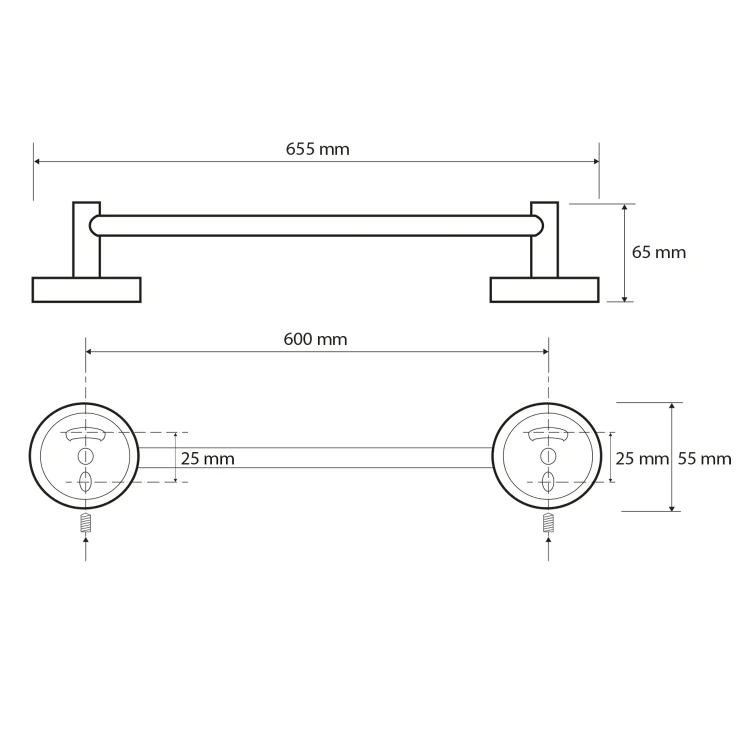 Rysunek techniczny - X-ROUND E wieszak na ręczniki 600mm, chrom