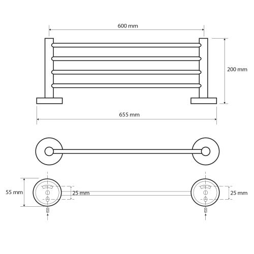 Rysunek techniczny - X-ROUND E półka na ręczniki 600mm, chrom