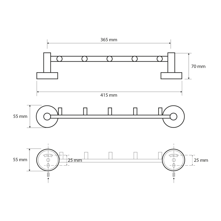 Rysunek techniczny - X-ROUND E 5-haczyk na ręczniki 395mm, chrom