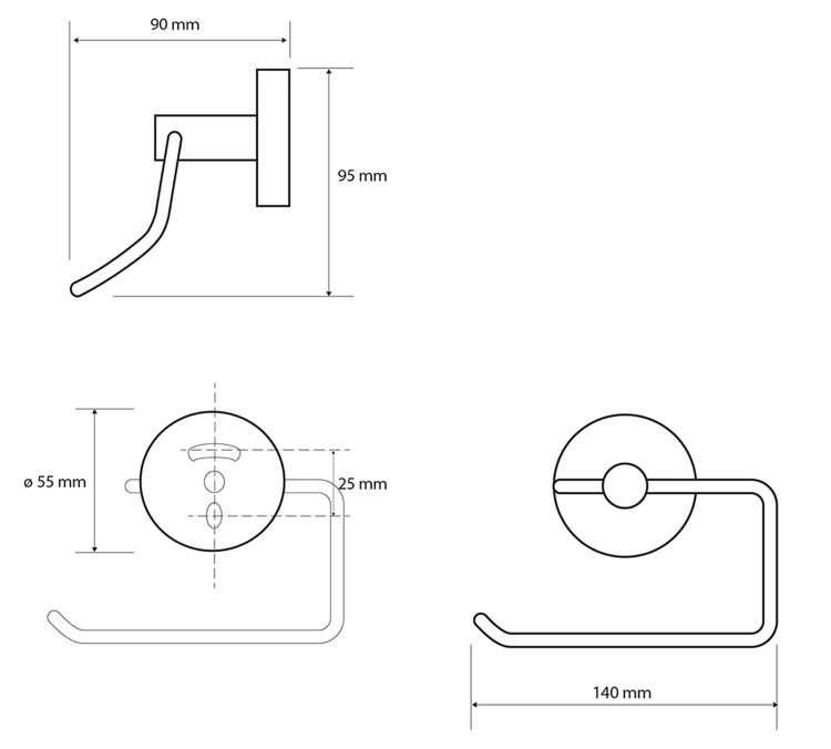 Rysunek techniczny - X-ROUND E wieszak na papier toaletowy, chrom