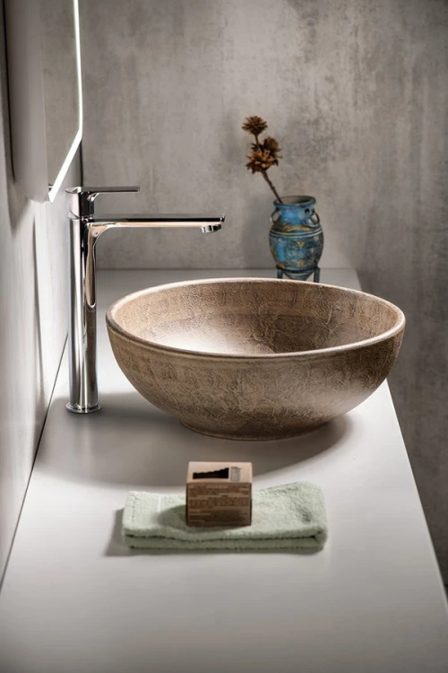 PRIORI umywalka ceramiczna nablatowa Ø 41 cm, brązowa ze wzorem #3