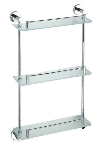 X-ROUND E półka szklana potrójna z relingiem 380x675x130mm, chrom