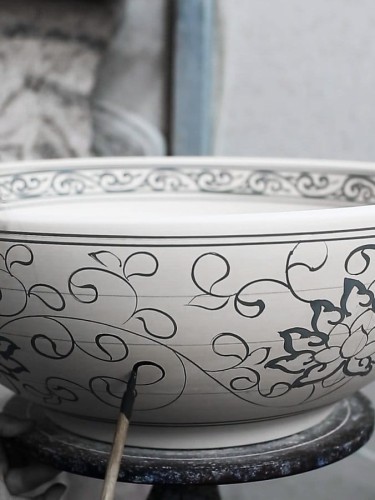 PRIORI umywalka ceramiczna nablatowa Ø 41 cm, biały z niebieskim wzorem #2