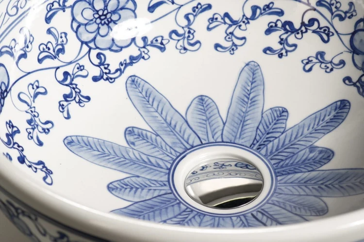 PRIORI umywalka ceramiczna nablatowa Ø 41 cm, biały z niebieskim wzorem #6
