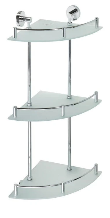 X-ROUND E półka szklana narożna z relingiem 270x660x270mm, chrom