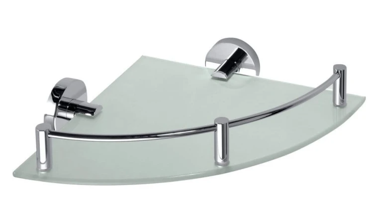 X-ROUND E półka szklana narożna z relingiem 255x60x255mm, chrom