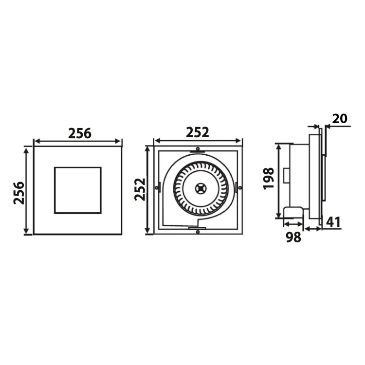 Rysunek techniczny - TECTO wentylator sufitowy osiowy z timerem, 20W, wylot 100mm, biały