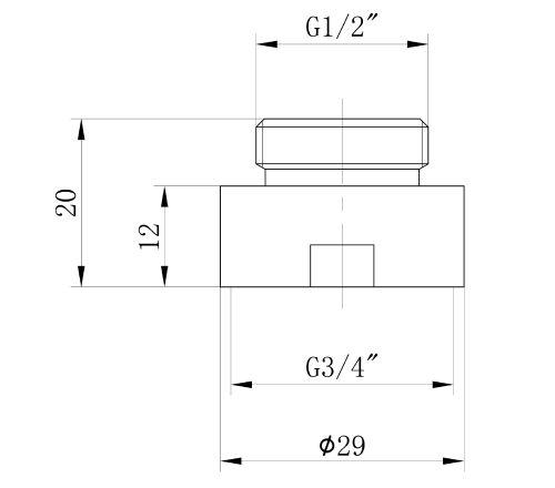 Rysunek techniczny - Redukcja mosiężna 3/4"x1/2", chrom