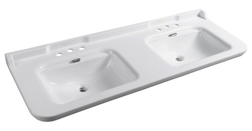 WALDORF umywalka ceramiczna podwójna 150x55cm, z 3 otworami na baterię, biały