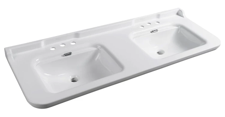 WALDORF umywalka ceramiczna podwójna 150x55cm, z 3 otworami na baterię, biały