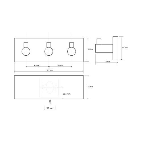 Rysunek techniczny - X-SQUARE wieszak potrójny, chrom