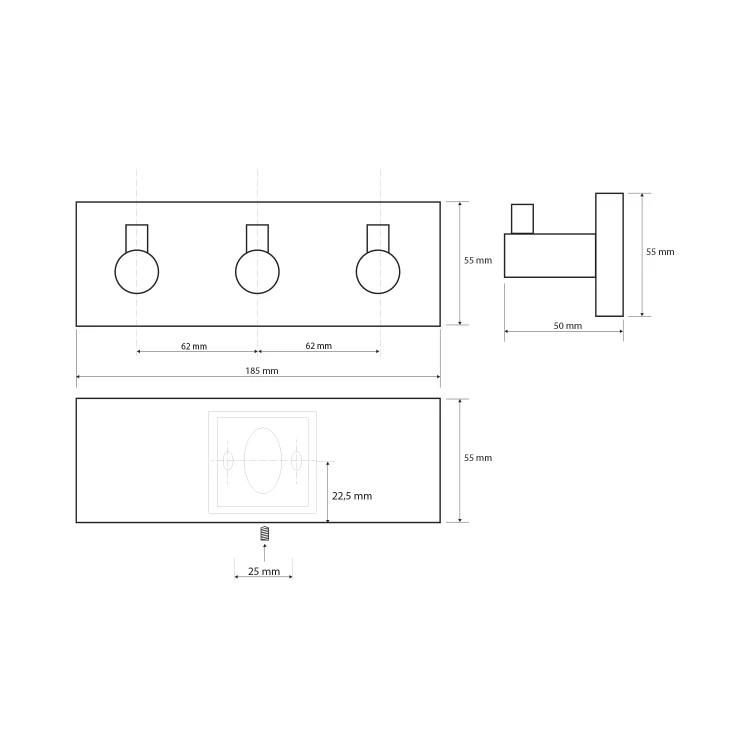 Rysunek techniczny - X-SQUARE wieszak potrójny, chrom