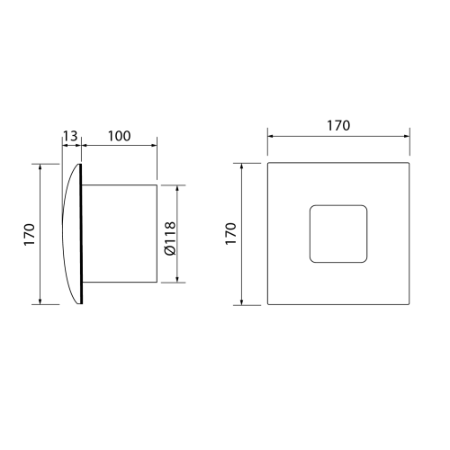 Rysunek techniczny - SILENTIS 12 wentylator łazienkowy, osiowy, 20W, wylot 120mm, biały