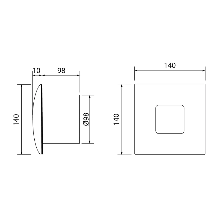 Rysunek techniczny - SILENTIS 10 INOX wentylator łazienkowy, osiowy, 15W, O100mm, stal nierdzewna mat