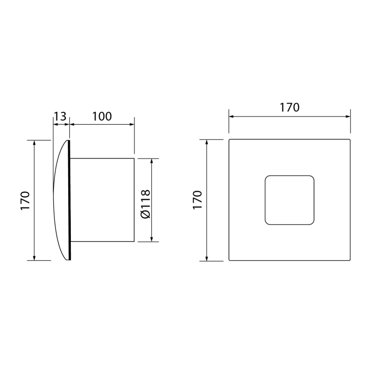 Rysunek techniczny - SILENTIS 12 INOX wentylator łazienkowy, osiowy, 20W, wylot 120mm, stal nierdzewna mat