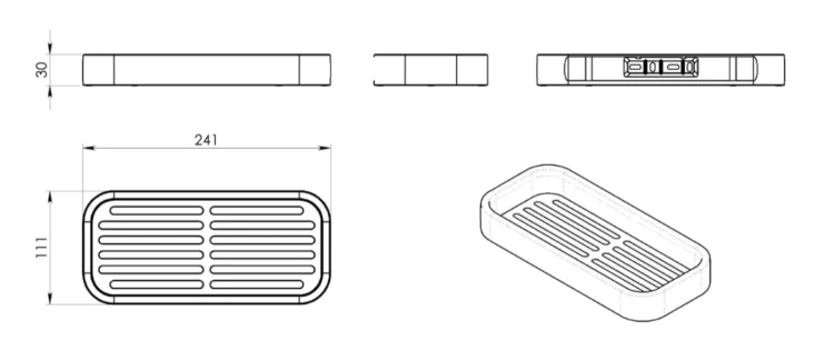 Rysunek techniczny - OUTLINE półka do kabiny prysznicowej 241x30x111mm, chrom