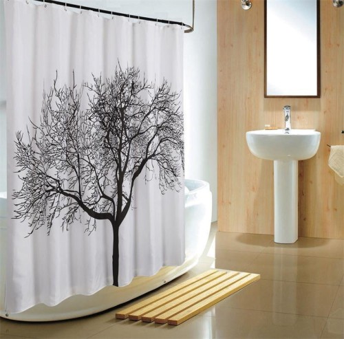 Zasłonka prysznicowa 180x200cm, polyester, czarno/biała, drzewo #2