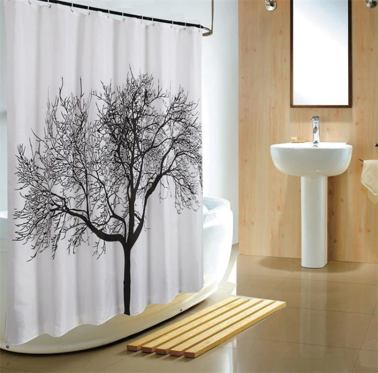 Zasłonka prysznicowa 180x200cm, polyester, czarno/biała, drzewo #2
