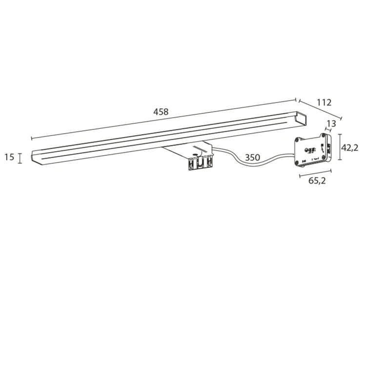 Rysunek techniczny - FELINA oświetlenie ścienne LED, 10 W, 458x15x112 mm, IP44, chrom