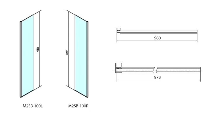 Rysunek techniczny - MODULAR SHOWER panel dodatkowy do ścianki modułu 2, 1000 mm, prawy