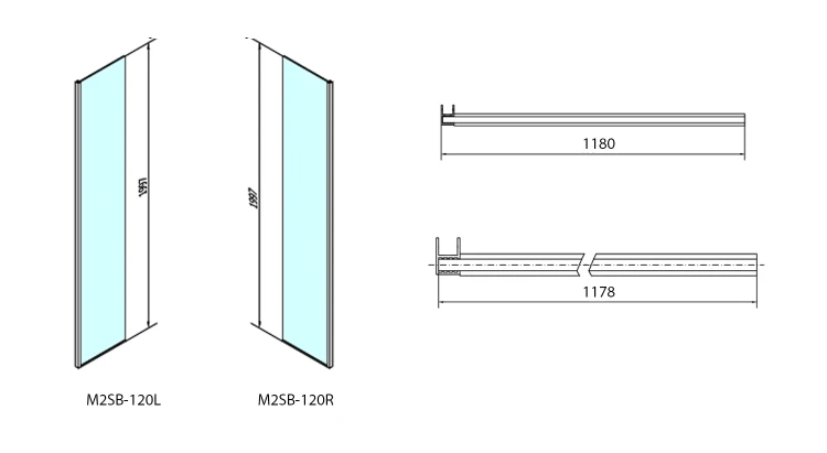 Rysunek techniczny - MODULAR SHOWER panel dodatkowy do ścianki modułu 2, 1200 mm, prawy
