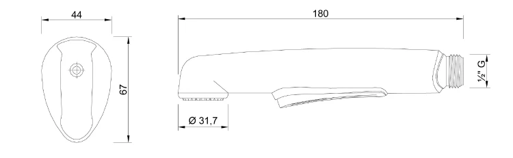 Rysunek techniczny - DELUXE prysznic bidetowy z uchwytem, ABS/chrom